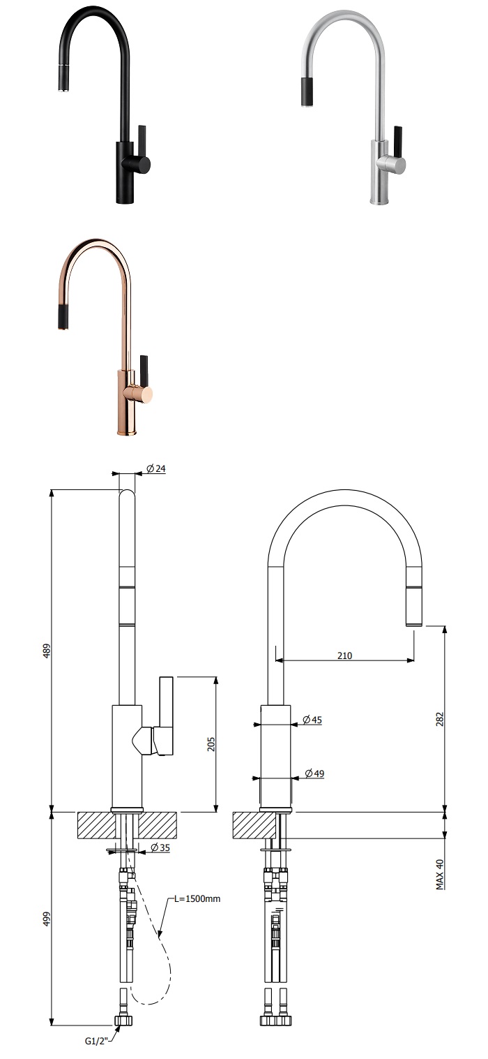 Benton's Finer Bathrooms Abey Armando Vicario Luz Gooseneck Pull Out